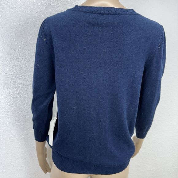 Mark Sweater Women Retro Cottage Basic Layer Staple Button Navy Crochet M,L - Picture 4 of 10